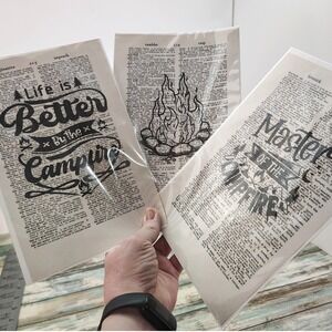 Master of the Campfire Camping Quotes Vintage Dictionary Page Decor Rustic 3pgs
